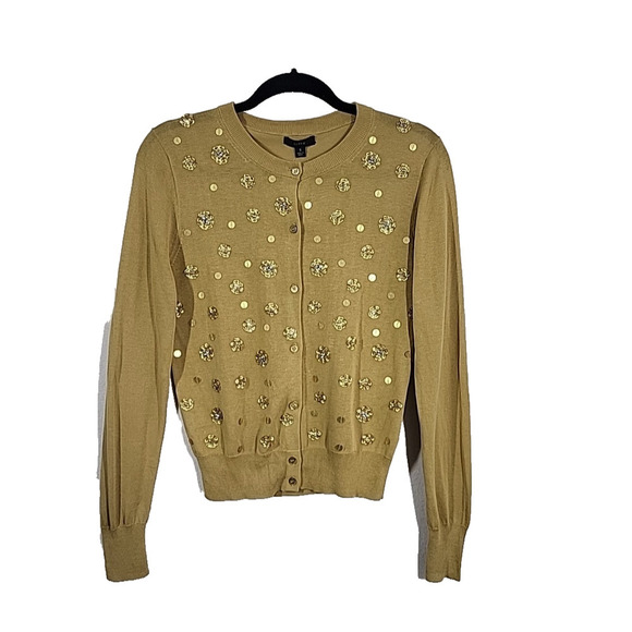J. Crew Embellished Cardigan Sweater Small Gold Beaded Sequin Holiday Party NEW - Picture 2 of 12